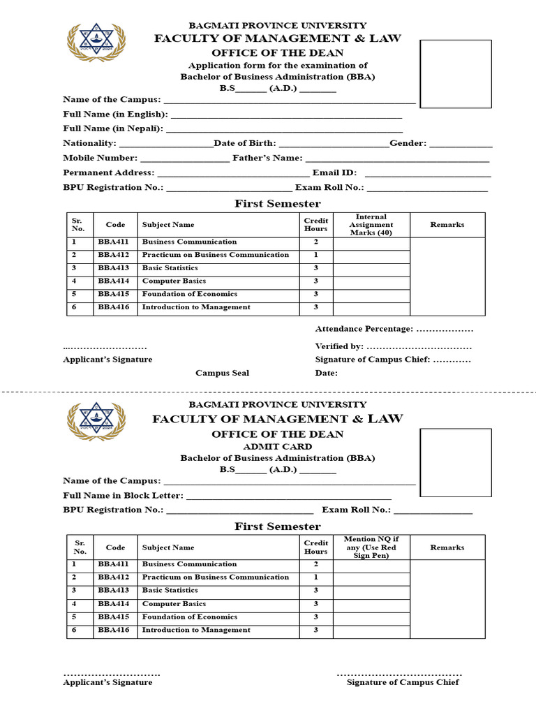Exam Form Format BBA Final | PDF