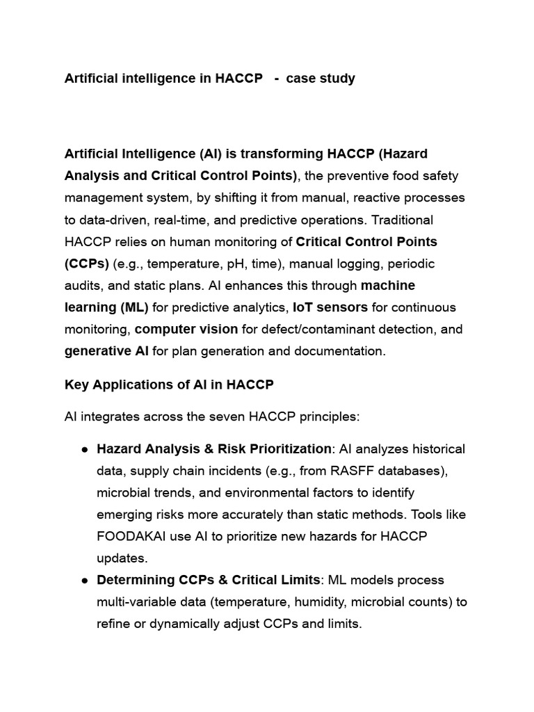 Artificial Intelligence in HACCP - Case Study | PDF | Artificial ...