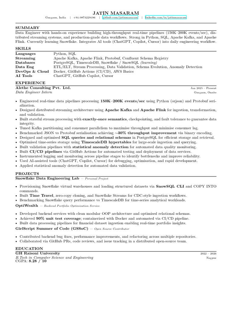 Jatin Data Engineer (1) | PDF | Postgre Sql | Sql