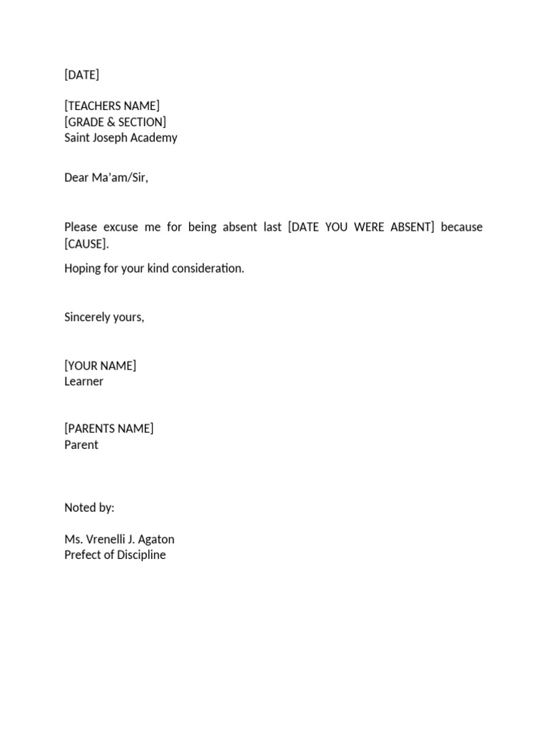 Excuse Letter Format | PDF
