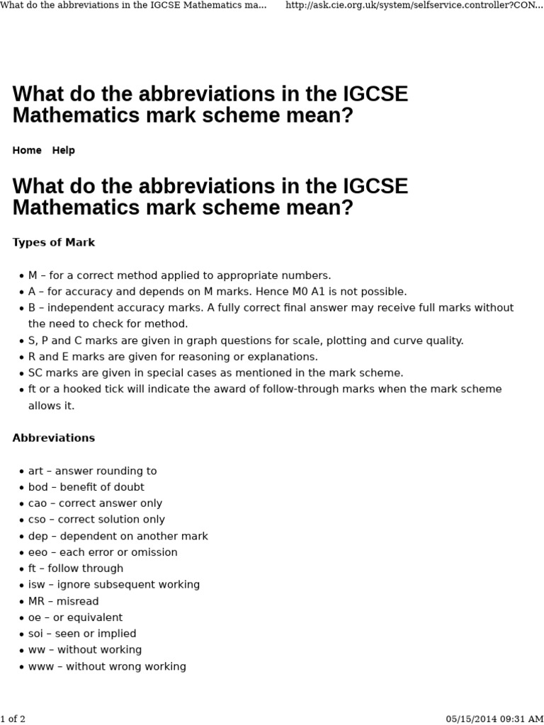 Maths Abbreviations in IGCSE | PDF