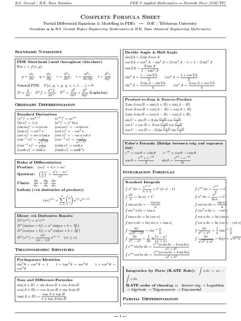 PDE_Formula_Sheet_BW | PDF | Partial Differential Equation ...