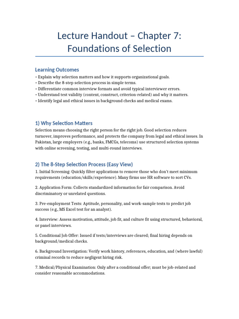 Chapter 7 Foundations of Selection Handout (1) | PDF | Validity ...