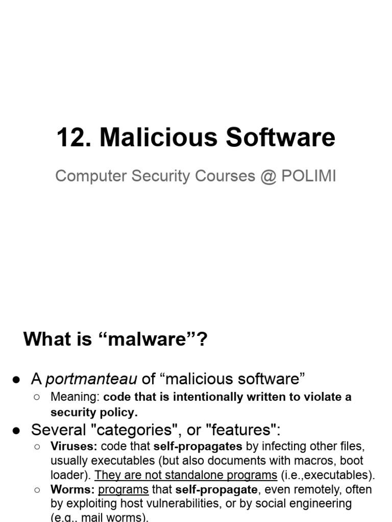 12. Malicious Software | PDF | Computer Virus | Malware