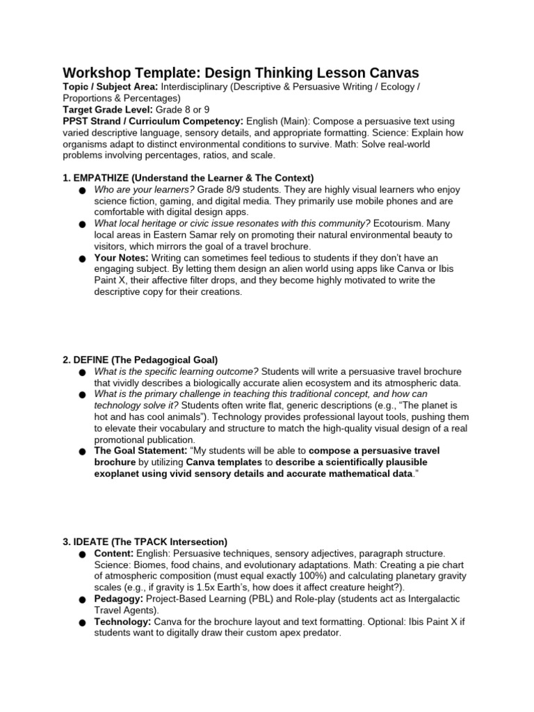 Workshop Template Filled | PDF | Learning | Science