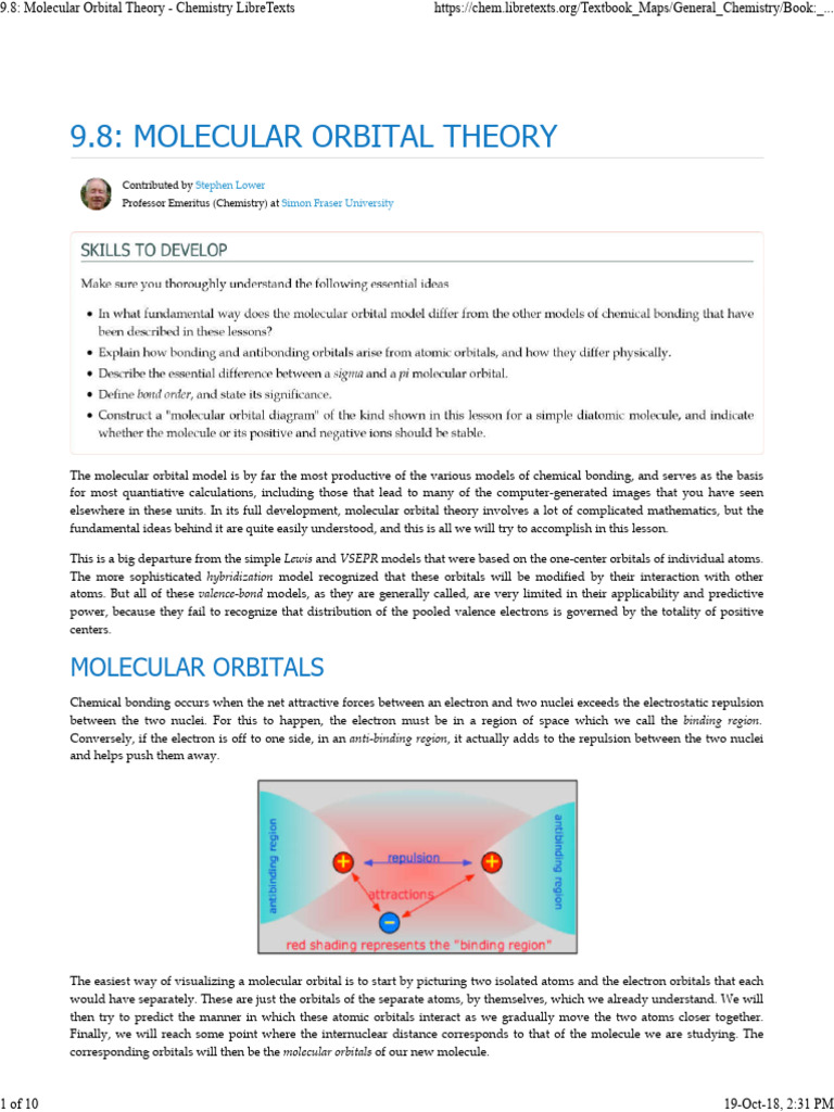 9.8_ Molecular Orbital Theory - Chemistry LibreTexts | PDF