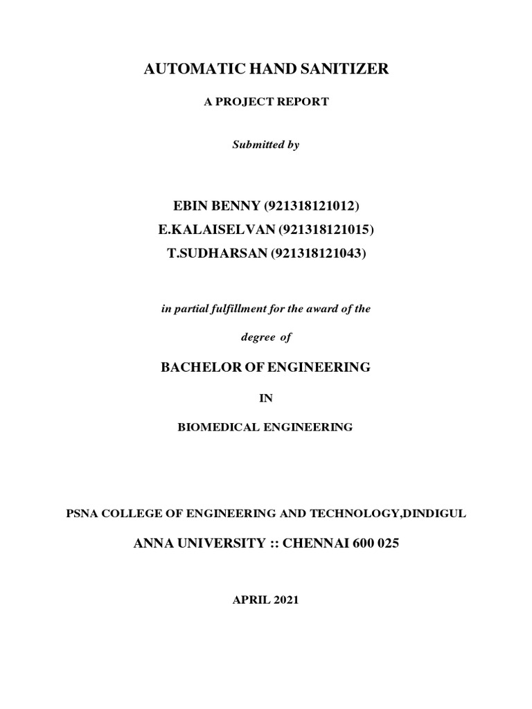 Automatic Hand Sanitizer Project Report | PDF | Infrared | Bipolar ...