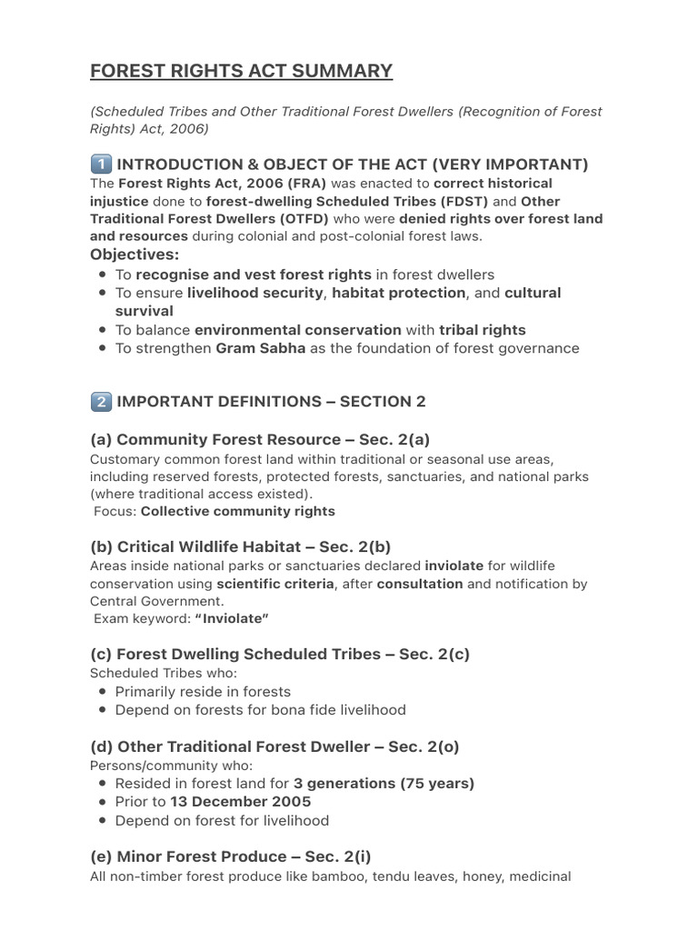 Forest Rights Act Summary | PDF | Natural Environment | Justice