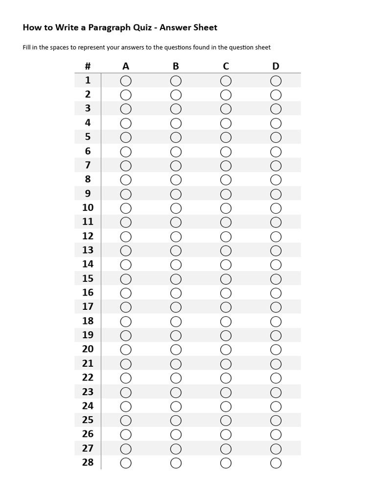 How to Write a Paragraph Quiz Answer Sheet Ss Print Out | PDF