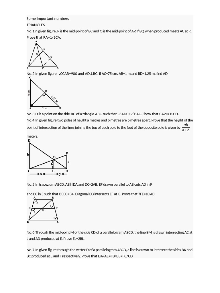 Importent Questions Triangles CL X | PDF | Triangle | Circle