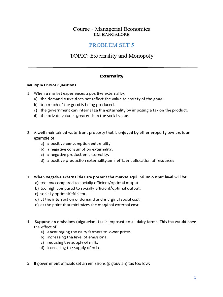 ME_Problem Set 5 | PDF | Externality | Economic Surplus