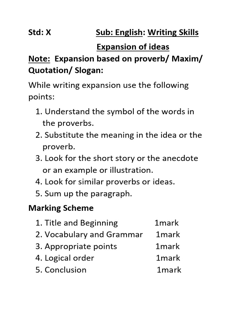 Std X Eng Writing Skill Expansion of Idea | PDF