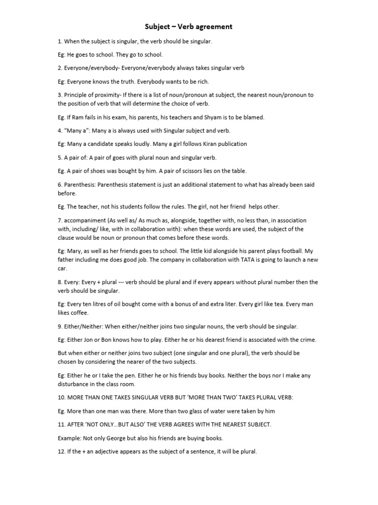 Subject Verb Agreement | PDF | Plural | Grammatical Number