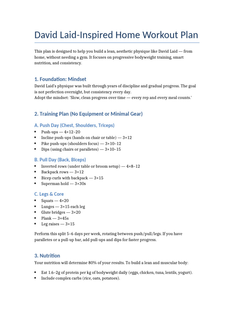 David Laid Home Workout Plan | PDF