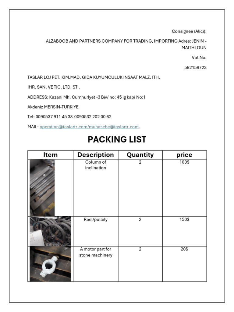 Packing List | PDF