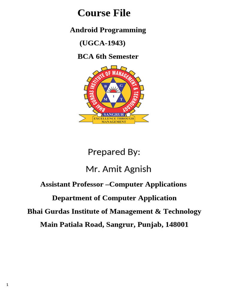 COURSE FILE OF ANDROID PROGRAMMING Bca 6TH | PDF | Computer Programming ...