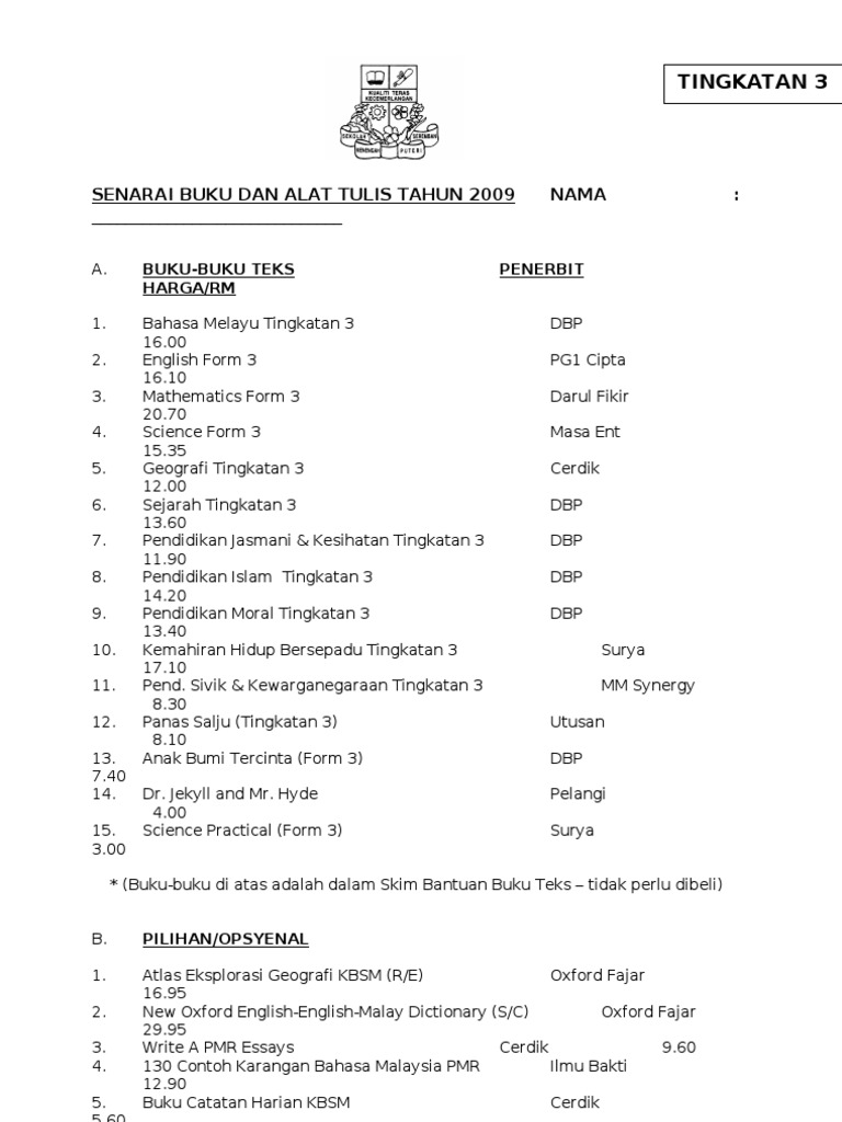 Buku Teks Form 3