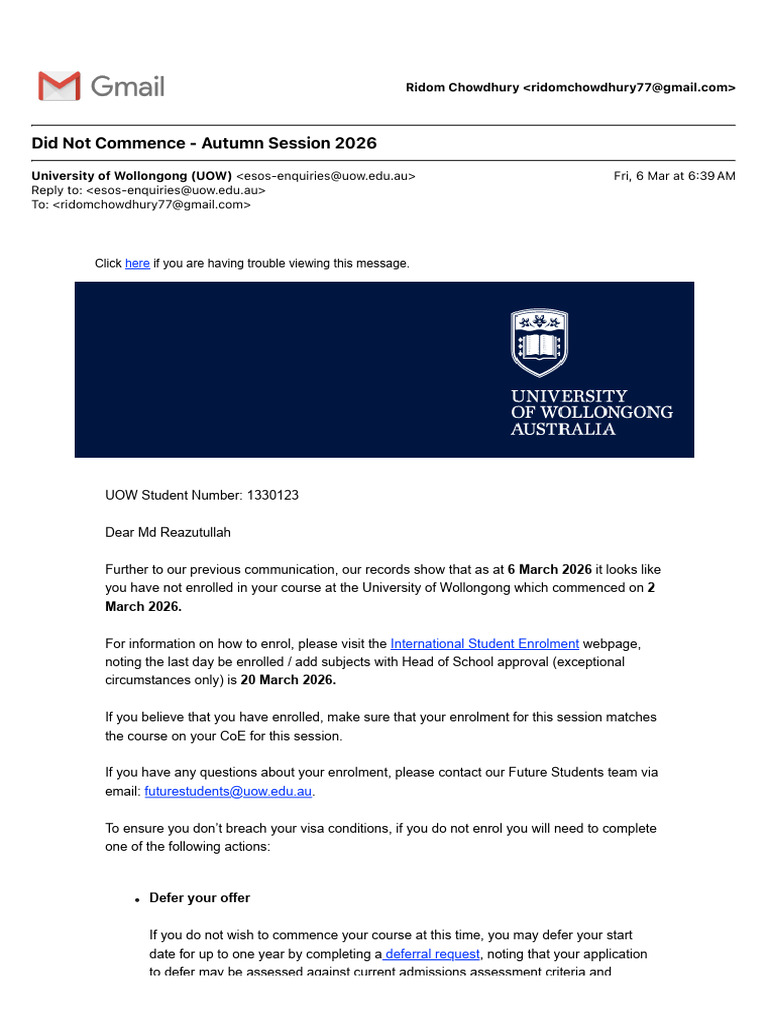Did Not Commence - Autumn Session 2026 | PDF
