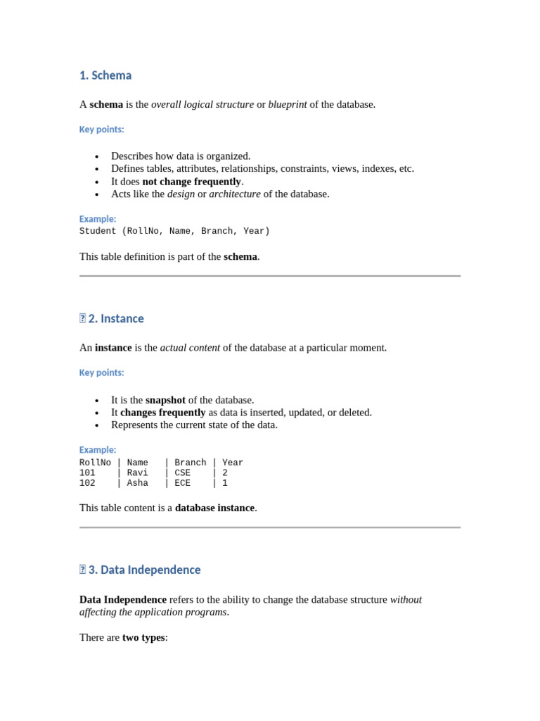 Schema,Data Independence | PDF | Databases | Database Schema