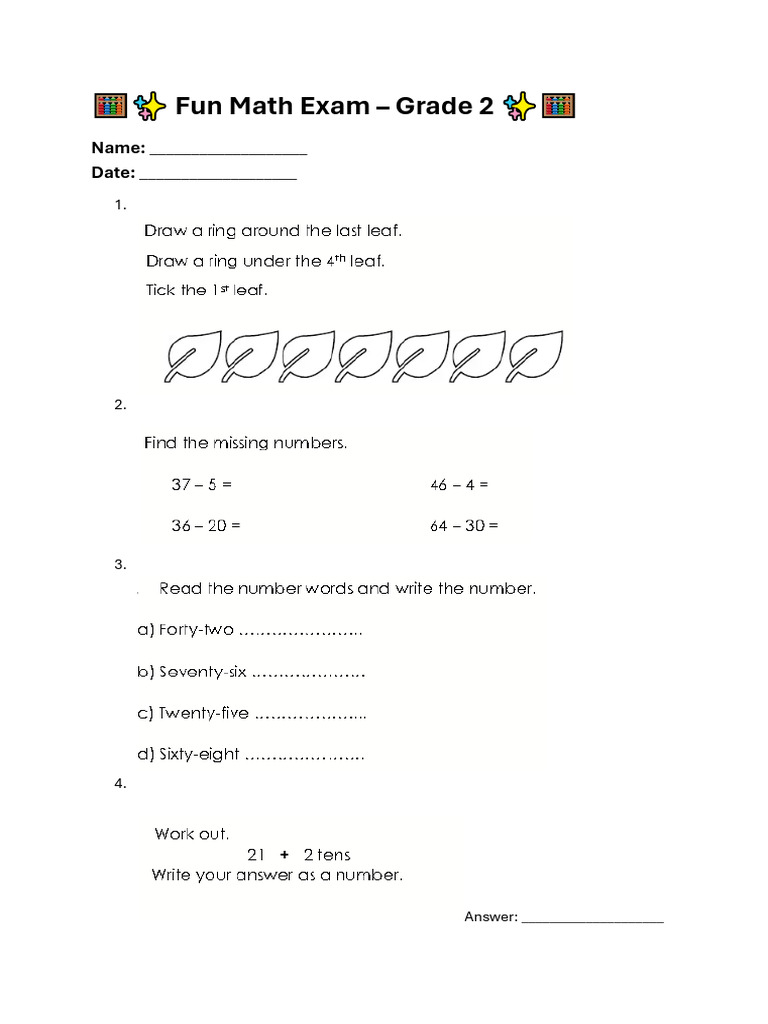 Grade 2 Test | PDF