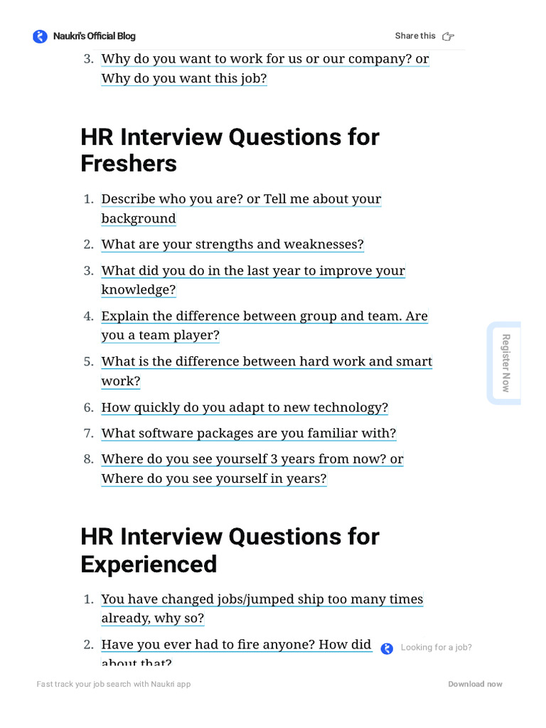 Top HR Interview Questions and Answers for 2025 _ Naukri.com | PDF ...