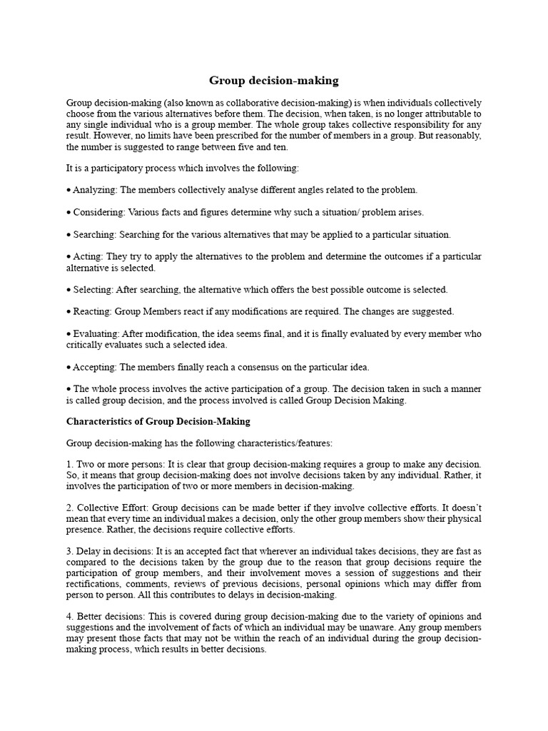 Handout 7 on Group Decision Making | PDF | Brainstorming | Consensus ...