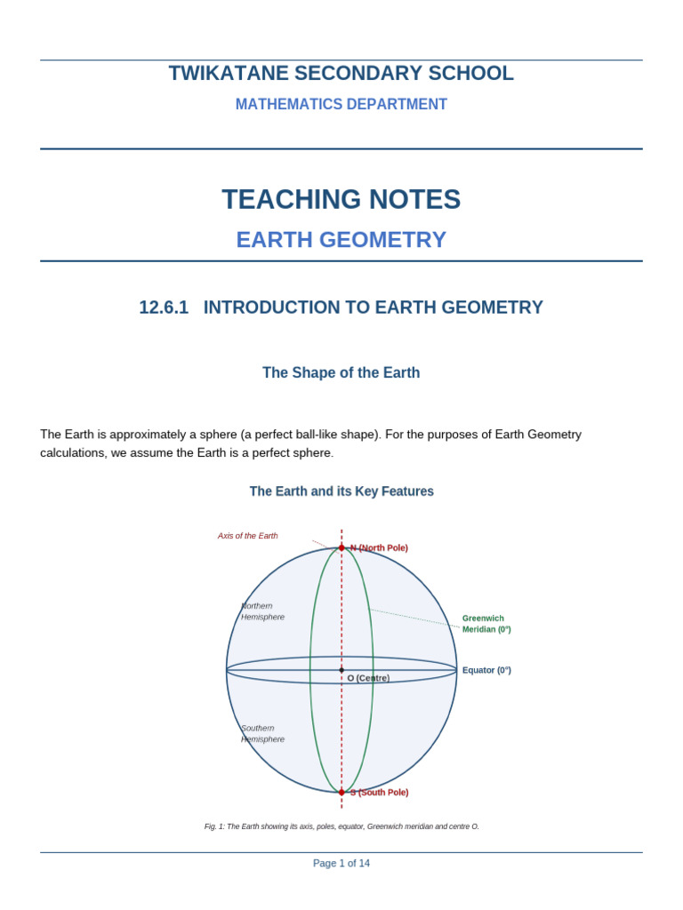 Earth Geometry Teaching Notes (1) | PDF | Latitude | Longitude