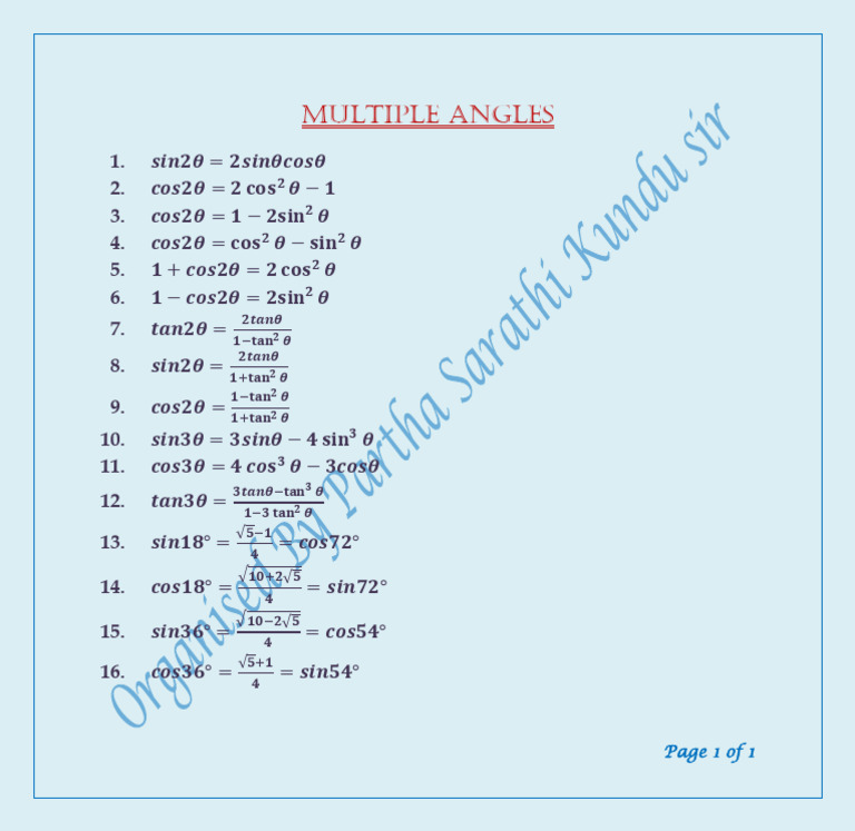 Multiple Angles Formula | PDF