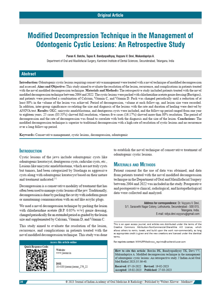 Modified Decompression Technique in the Management.9 | PDF | Medical ...