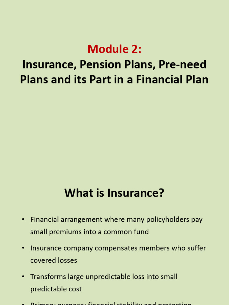 Insurance, Pension Plans, Pre-need Plans and Its Part in a Financial ...