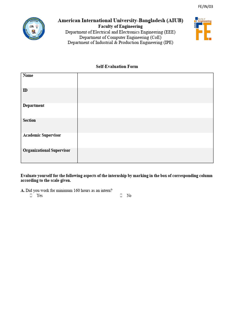 261 3 Self-Evaluation Form | PDF | Engineering | Cognition