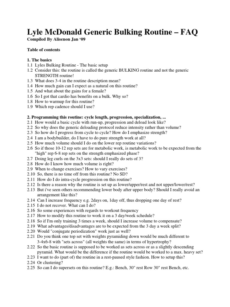 Lyle McDonald Generic Bulking Routine FAQ PDF Aerobic Exercise