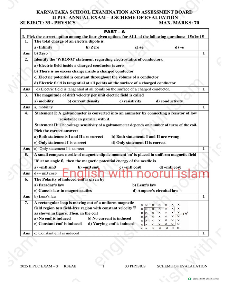 2puc Physics Exam 3 Keyanswers 2025-Copy | PDF