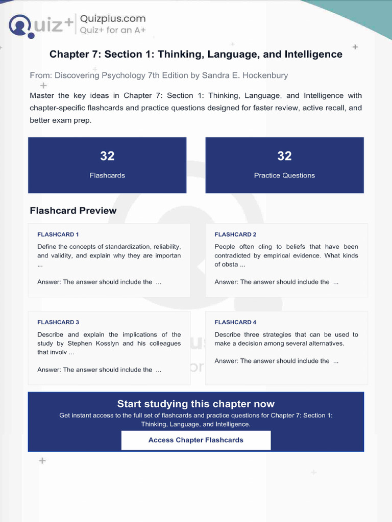 Flashcards for Chapter 7 Section 1 Thinking Language and Intelligence | PDF