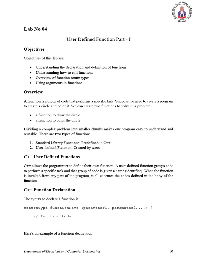 CY1131 Programming Fundamentals Lab 4 (2) (1) | PDF | C++ | Namespace