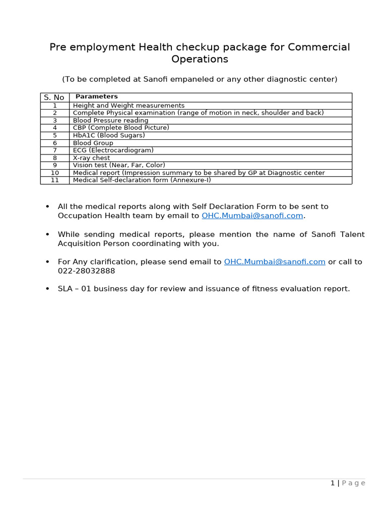 Pre Employmnet Medical Check | PDF | Physical Examination | Respiratory ...