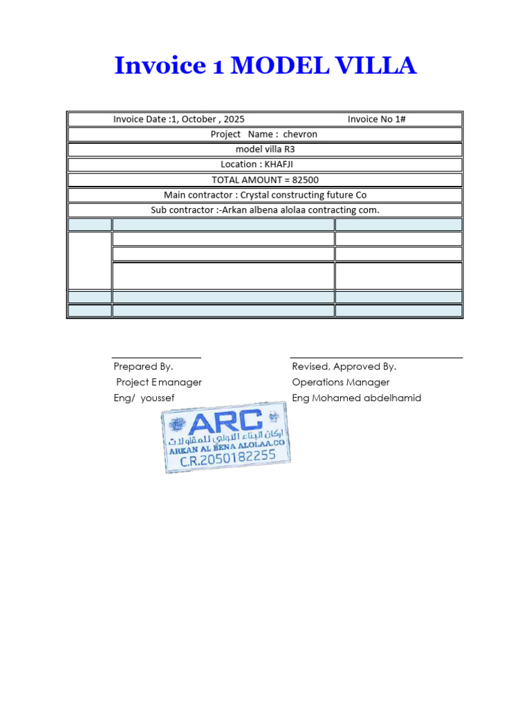 Invoice No 1 Model Villa | PDF