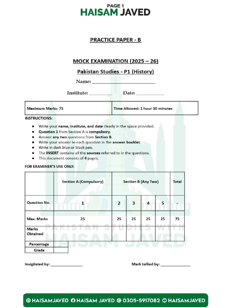 Haisam Javed History Paper B | PDF
