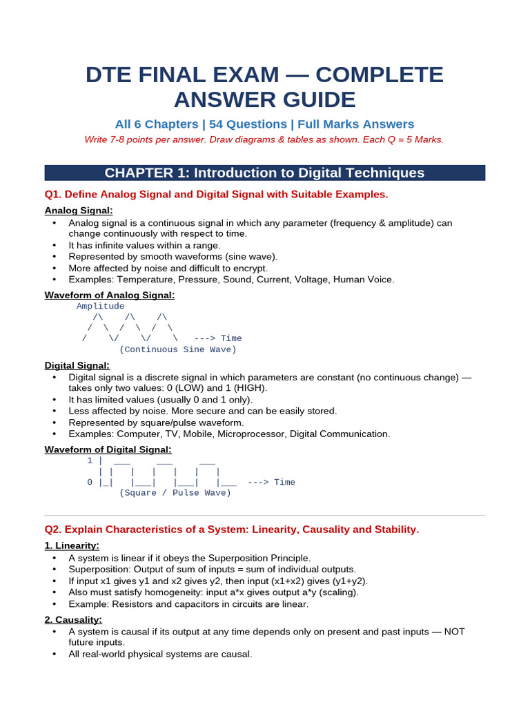 DTE Exam Complete Answers | PDF | Digital Electronics | Subtraction
