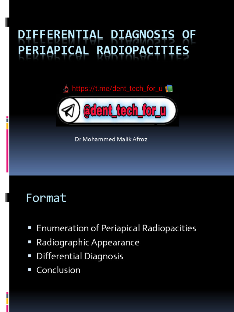 Differential Diagnosis of Periapical Radiopacities | PDF | Human Tooth ...