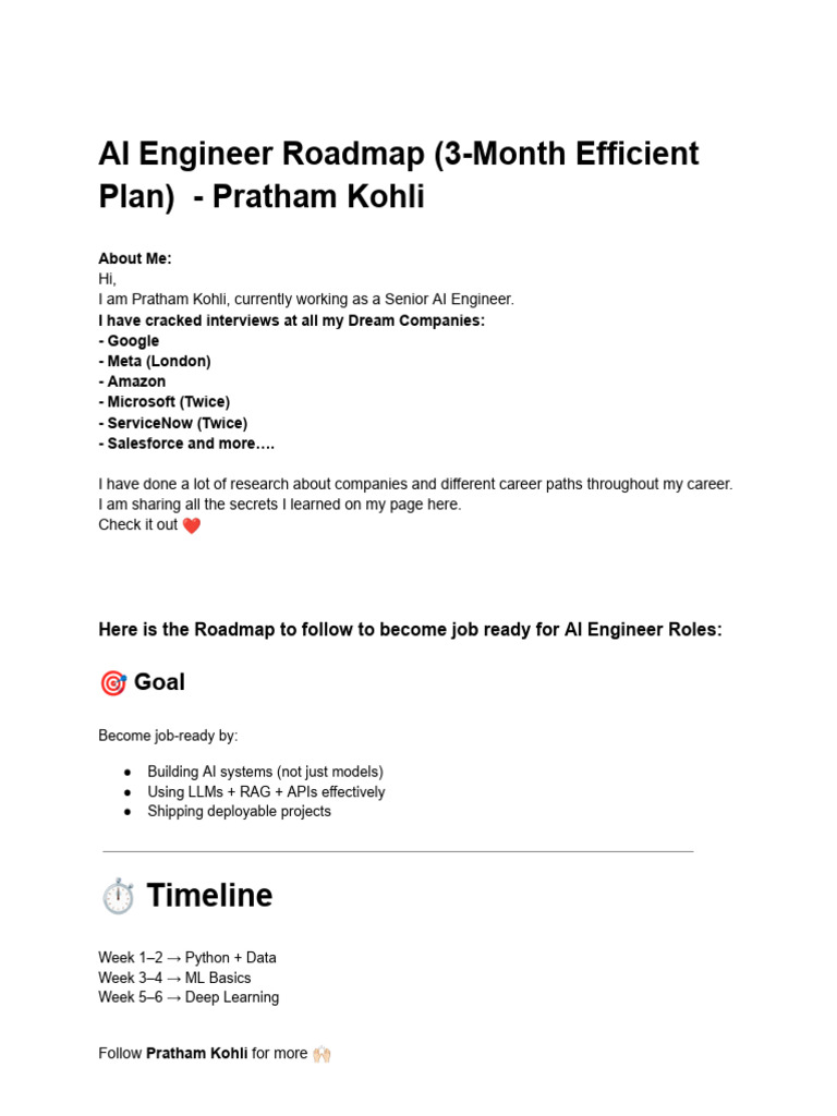 AI Engineer Roadmap- Pratham Kohli | PDF | Learning | Computing