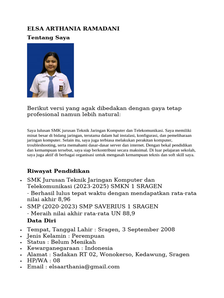 Cv Elsa 30 Xii Tjkt 1 | PDF