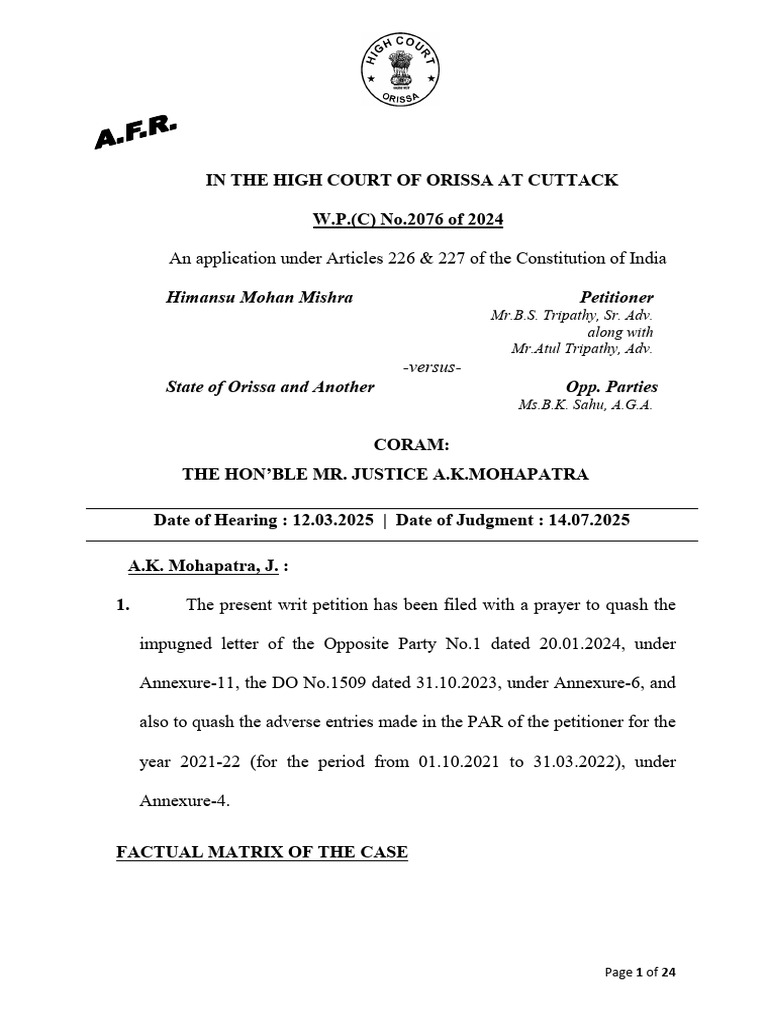 Himansu Mohan Mishra vs State of Orissa and Another Opp Parties on 14 ...