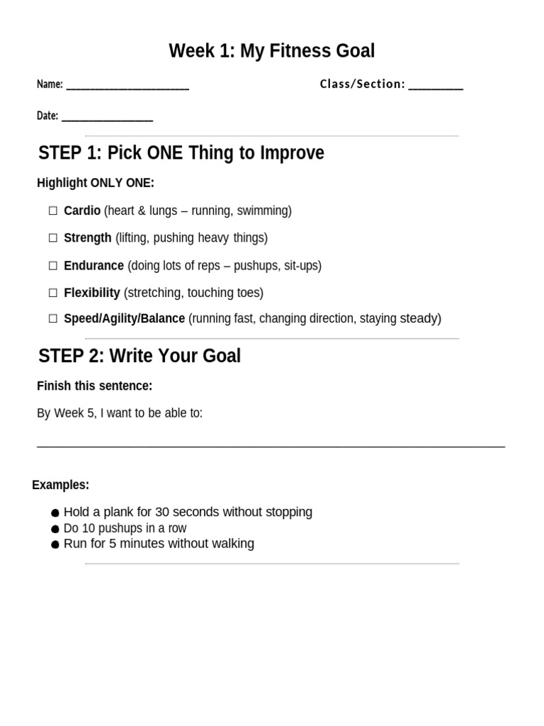 Week 1 Fitness Goal Worksheet | PDF
