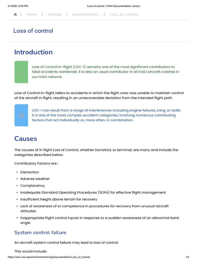 Loss of Control _ IVAO Documentation Library | PDF | Aircraft | Accidents