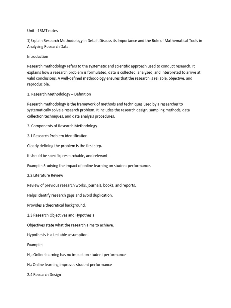 Unit 1 & 2 RMT Notes | PDF | Methodology | Statistics