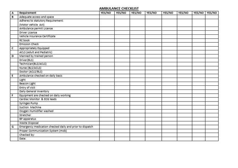 Ambulance Checklist PDF | PDF