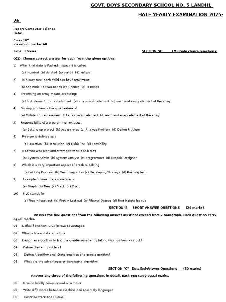 10 Class Computer Science | PDF | Algorithms | Theoretical Computer Science