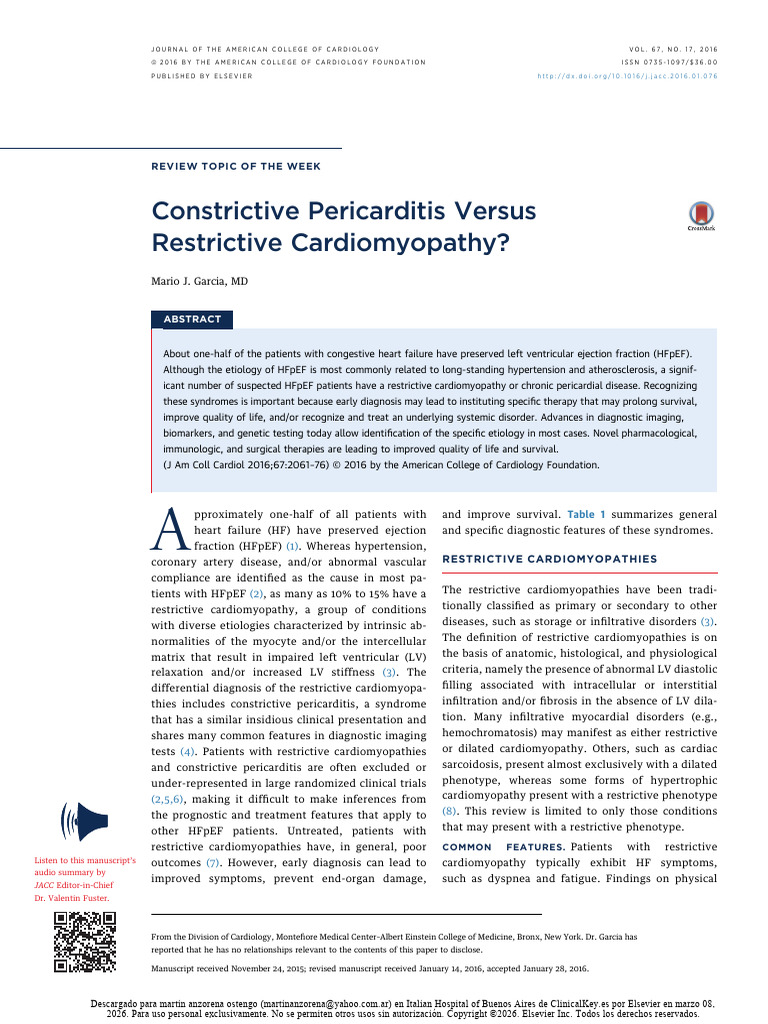 Constrictive Pericarditis Versus MIOCARDPTH | PDF | Heart | Cardiology
