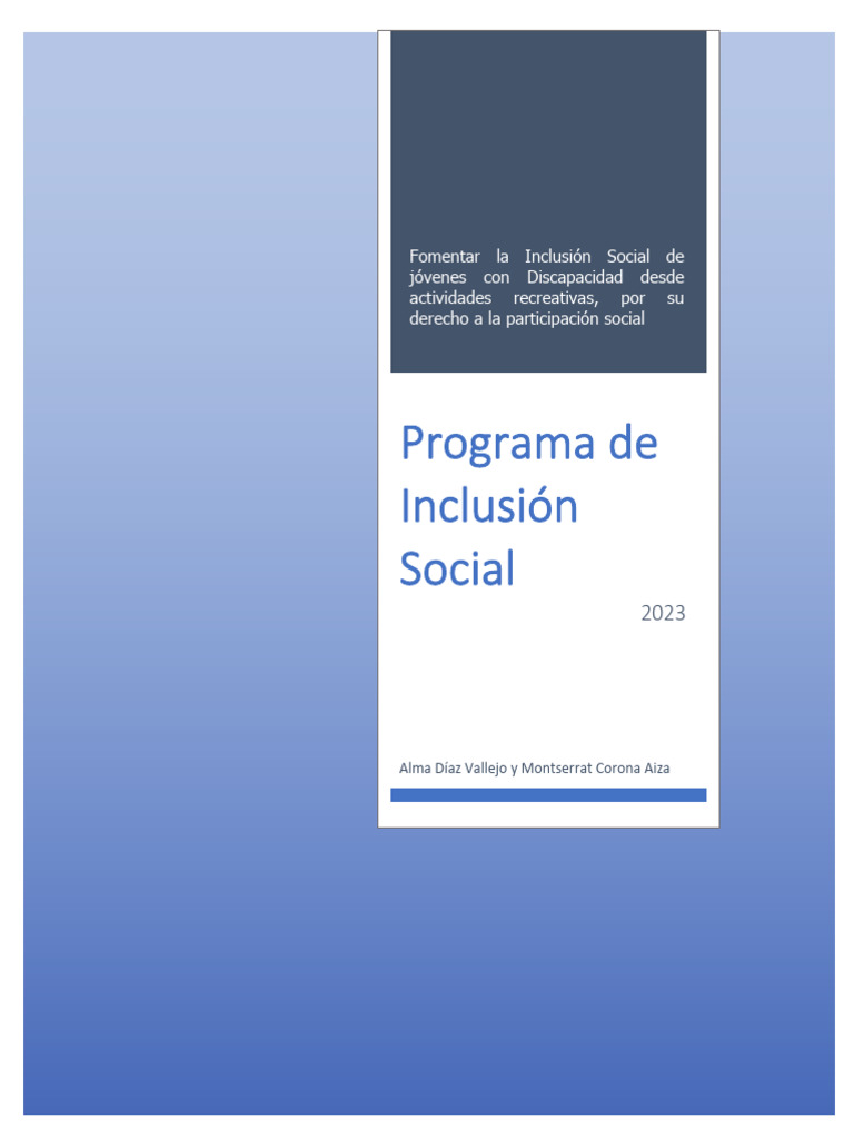 PROGRAMA DE INCLUSIÓN SOCIAL-1 | PDF | Comunidad | Inclusión (Educación)